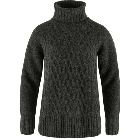 Fjällräven Dam's Övik Cable Knit Roller Neck in Dark Grey | Size: XL, Ull