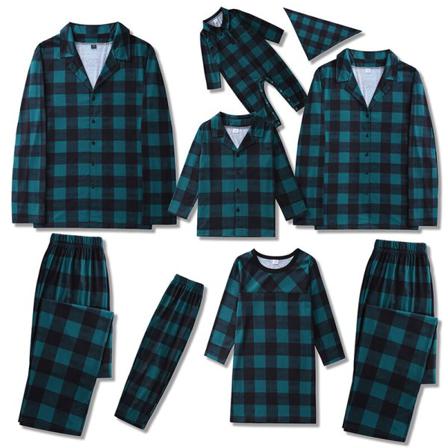 Kvinnor Män Barn Lapel Neck Pläd Xmas Toppar Och Byxor Sovkläder