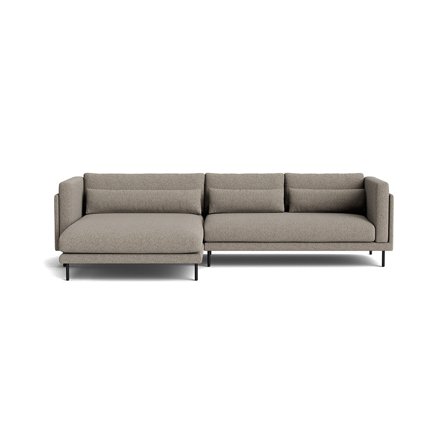 Bali Chaiselongue-Sofa, links in Hygge Grau/Beige, modernes Design mit Nozag-Federung und schwarzen Metallfüßen, bequeme Polsterung, 76cm