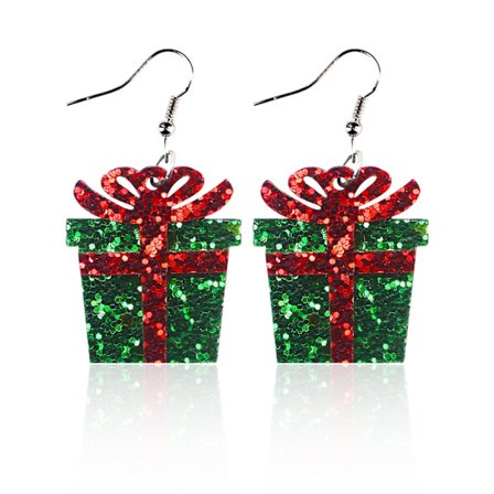 Boucles d'oreilles à paillettes en cuir PU, boîte-cadeau de Noël, boucles d'oreilles à paillettes