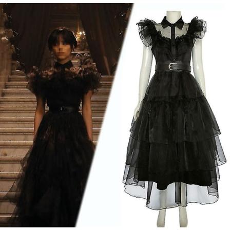 Wednesday Addams Cosplay - Wednesday Tanssikirkkokostyymi Gootti Peter Pan Cosplay 150cm