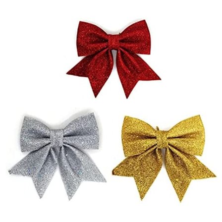 3 pak guld glitter jule sløjfer til juletræ dekoration,