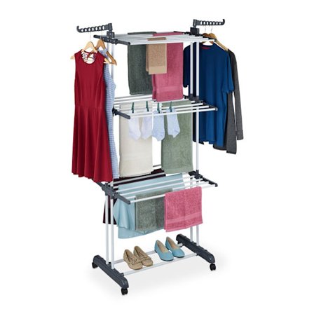 Mobil torkställning med hjul, fällbara vingar