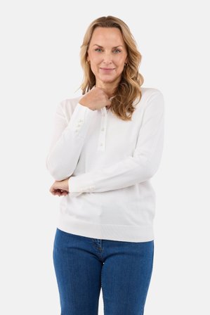 BRANDTEX - Strik Polo - Hvid - Perleknapper