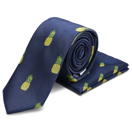 Set de cravate et de pochette de costume double face à motif ananas pour hommes - Sets de pochettes de costume