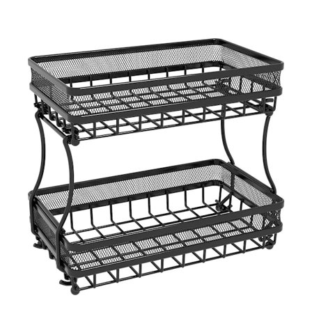 2-vånings Förvaringskorgställ för Bänkskiva Kök Grönsaker Frukt Snacks Organizer