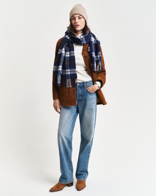 GANT - Rutet ullskjerf til dame classic blue