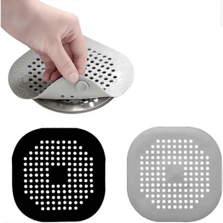 Silikon Avloppsskydd, 2 st Avloppsskydd, Avloppssilar, Diskbänkssilskydd, för Kök, Badrum, (Svart Grå)