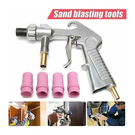 Sandblæsningspistol Pneumatisk Sandblæser Blæsning + 4x Keramisk Dyse 4/5/6/7mm