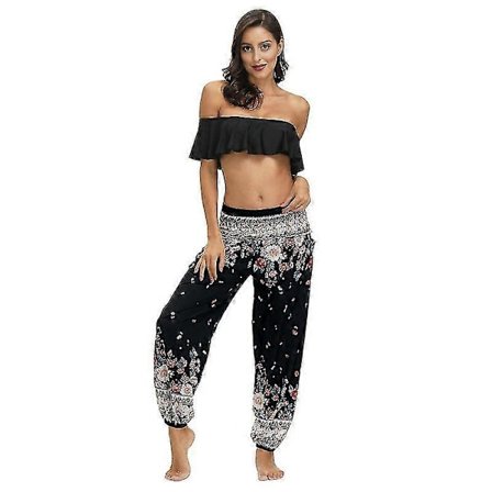 Harembukser for kvinner, høyt liv Yoga Boho-bukser med lommer