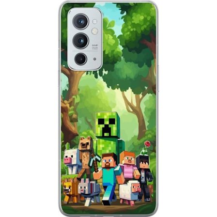Kompatibelt Mobildeksel til OnePlus 9RT 5G Blokkete pikselerte spillverden med grønne figurer og dyr i frodig skogsmiljø