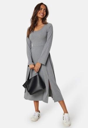 Happy Holly Soft Rib Slit Midi Dress Grey melange 52/54 Grey melange Klær Dam