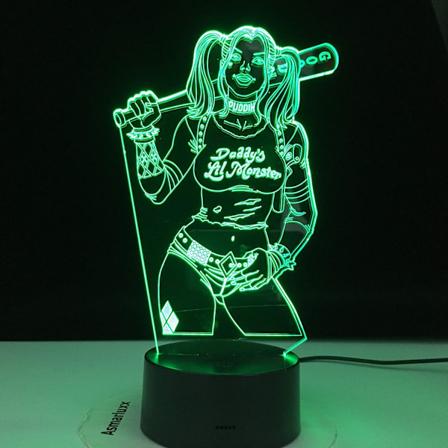 3D LED-illuusiolamppu, y valo 16 v rill himmennett v USB-virralla kosketusohjauksella ja kaukos timell Harley Quinn
