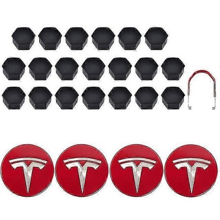 Tesla 3 Y S X Hjulkapselsett Senterkopp Nav Mutterdeksel Rød Grå Med 4 Senterkopper 20 Mutterdeksler