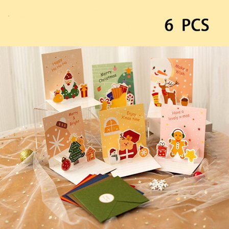 6 stk 3D God Jul Hilsenskort Postkort Invitasjoner Med