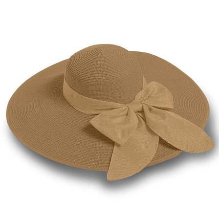 Bredskygget UPF 50+ stråhat til damer med sløjfe - Sammenfoldelig sommerhat til stranden med hagestrop