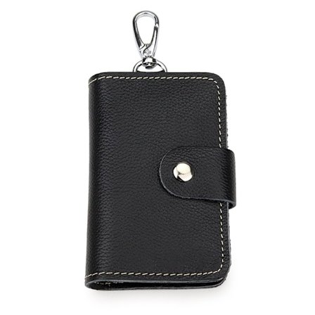 Herre Læder Nøgleetui Pung - Slim & Kompakt Nøgle Organiser Black