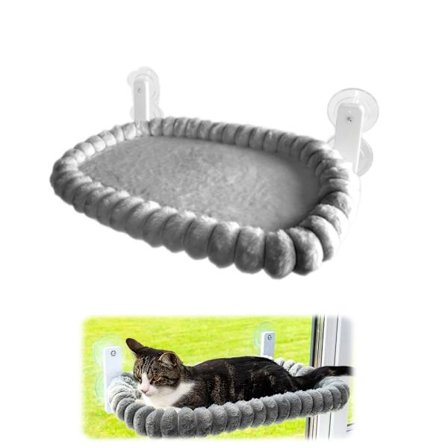 Sammenleggbart kattevindusstativ, pustende, plassbesparende kattevindushengekøye med sugekopp for fliser og glassvinduer, grå