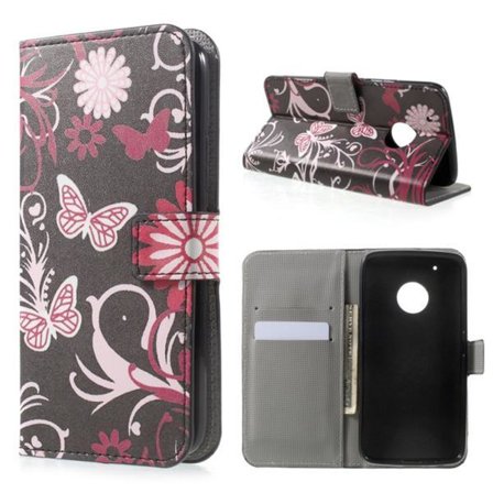 Plånboksfodral Moto G5 Plus - Svart med Fjärilar