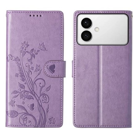 Samsung Galaxy S26 Edge Plånboksfodral Konstläder Blomtryck - Lila