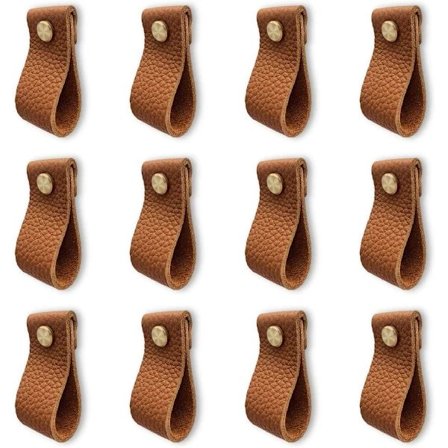 Brun sæt med 12 læderhåndtag til møbler, køkkenlåger, døre med skruer og møtrikker, anti-kollisionsskab d