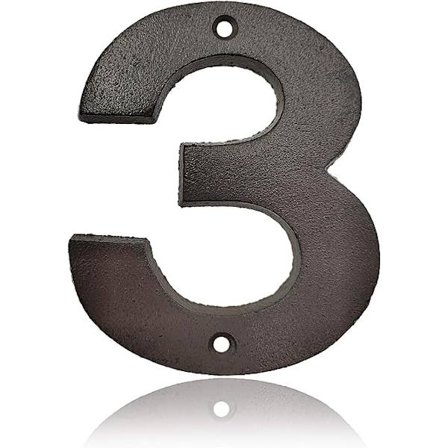 Husnummer i støpejern - 4,9 tommer høye husnummer/postkassenummer, Nummer 3