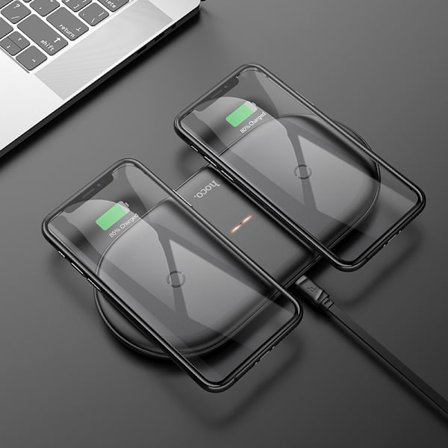 hoco. CW23 dubbla trådlös snabbladdare skrivbord för iPhone TWS headset snabbladdare