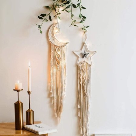 2 Stykker (Stjerne Måne) Væghængt Mandala Måne Drømmfang