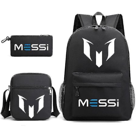 Svart A 3 st fotboll Super Stars Messi Ryggsäck Barnens Skolryggsäck Kvinnor Män Resa Laptop Tonåringar Mochilas Studenter Totes Sac