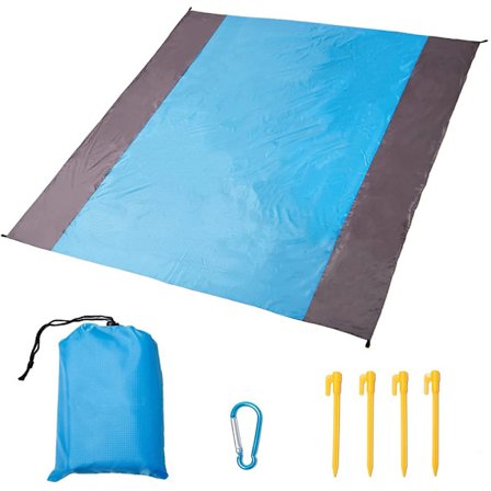 XXL Multifunktionell strandhandduk / strandmatta / picknickmatta - blå / grå (200 x 210 cm)