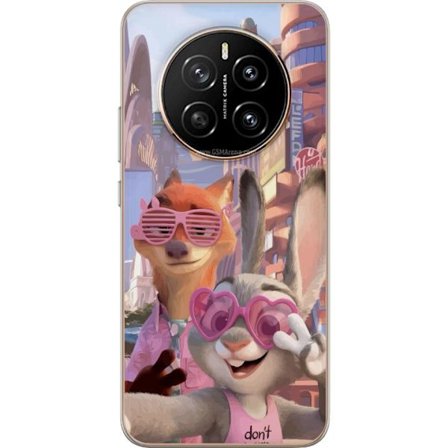 Yhteensopiva Puhelinkuori Honor Honor Magic7 Animoituja eläimiä aurinkoisessa kaupunkiympäristössä, joilla on pinkit aurinkolasit ja positiivinen