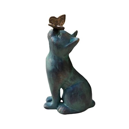 1 havestatue, kat med sommerfuglemønster, kat