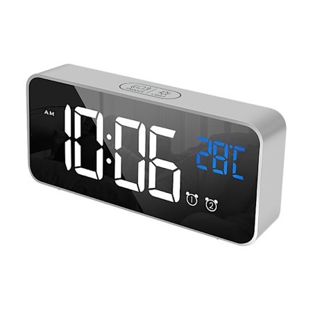 Digitaalinen herätyskello, LED-herätyskello torkkutoiminnolla - hopea (englanti)