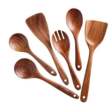 6-Piece Acacia Wood Kitchen Utensil Set, Scratch Resistant and Heat Resistant
