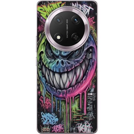Kompatibelt Mobildeksel til Honor Magic7 Lite Fargerik graffitiillustrasjon av et ondskapsfullt smilende monsteransikt med dryppende neonfarge