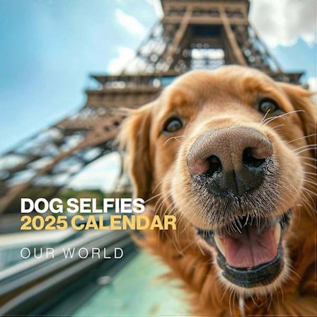 2025 Veggkalender - Hund Selfies Hundekalender 2025 - Stor 12 Måneder 2025 Veggkalender - Månedsvisning Morsom Kalender 2025 Laget av Our World - Jul