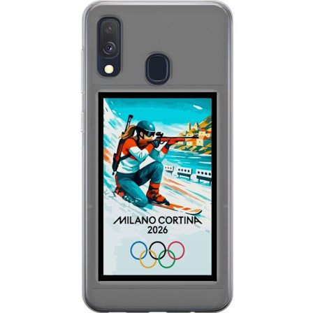 Kompatibelt Mobildeksel til Samsung Galaxy A40 Retroplakat Cortina Milano 2026 med fjell, vintersportsutøvere, italienske trikolor, Milano-katedralen