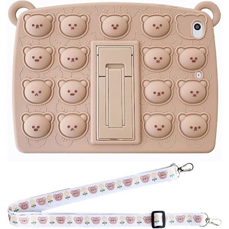 Silikon Bjørn iPad Nettbrett Beskyttende Stressreduserende Sensorisk Deksel med Sammenleggbart Stativ og Pennholder for iPad Mini 1 2 3 4 5 6 9.7" 