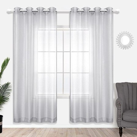 Sølv Tyllgardiner med Maljer for Stue Luksuriøs Elegant Lysegrå Sølvgardiner Soverom Fest Bakgrunn 132 x 213 cm Lange 2 Stykker