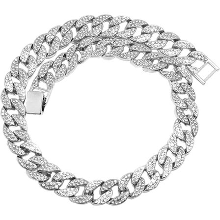Kubansk länkkedja Ice Out Chain Bling Rhinestones Halsband Hip-Hop Stil Smycken, Silver Halsband