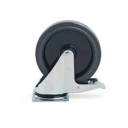 Länkhjul med broms, 200x46 mm, 400 kg, elastiskt gummi