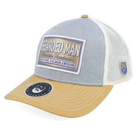 Bearded Man - Grå trucker Keps - Logo Khaki/Navy Heather Grey/Birch/Amber Gold @ Hatstore