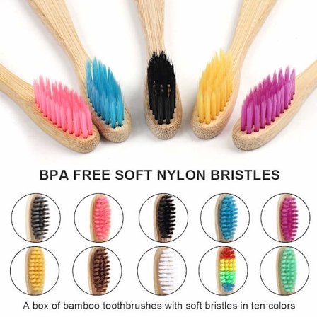 10 pakker med økologiske naturlige bløde bambustandbørster til voksne og børn