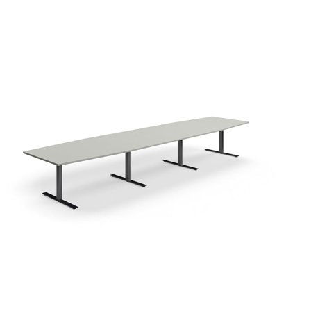 Conference table QBUS, boat shaped, 4800x1200 mm, T-frame, black frame, light grey
