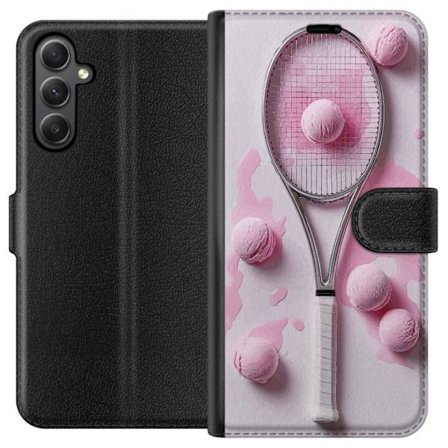 Kompatibel Tegnebogsetui til Samsung Samsung Galaxy A24 4G Rosa glaskugler og tennisketsjer i et kreativt stillbillede med legende popfølelse og mode