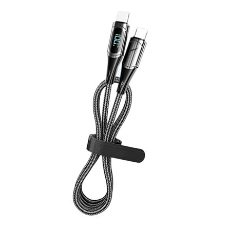 Snabb Laddningsdatakabel PD LED Digital Display USB-datalina för Bärbar Dator Surfplatta Telefon 2m Svart