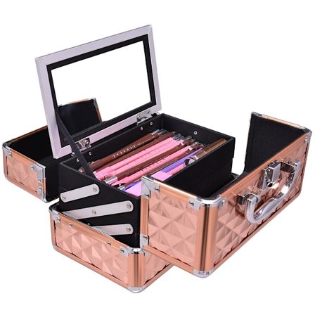 Smyckesfodral i aluminium kosmetikafodral med spegelguld