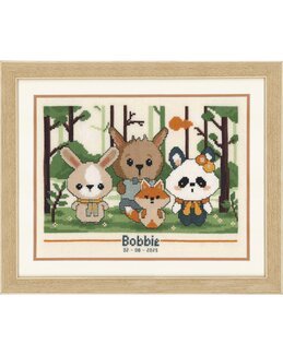 Kirjontapakkaus Syntymätaulu Panda ystävineen