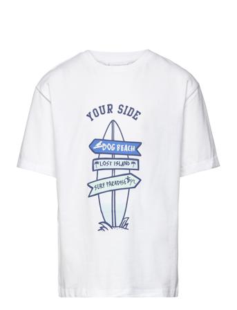 Printed Cotton-Blend T-Shirt T-shirts Short-sleeved Hvit Mango*Betinget Tilbud