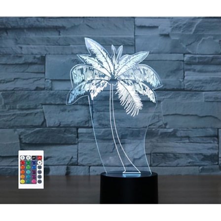 3D Kokosnødtræ Fjernbetjening 16 Farve Natlys Illusion Akryl LED Bordlampe Sengelampe Børneværelse Skrivebordsdekoration Fødselsdagsgaver